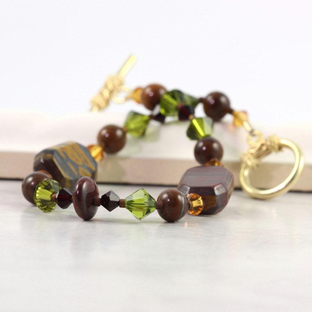 Tiger Iron Bracelet Topaz Amethyst Olive Crystal Gemstone Vermeil Toggle Clasp