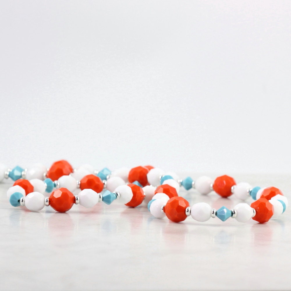 Summer Fashion Necklace Orange Turquoise White Bright Fun Beach Jewelry Tangerine Tango