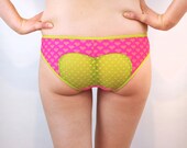 Green lace heart panties wth pink heart print. lingerie