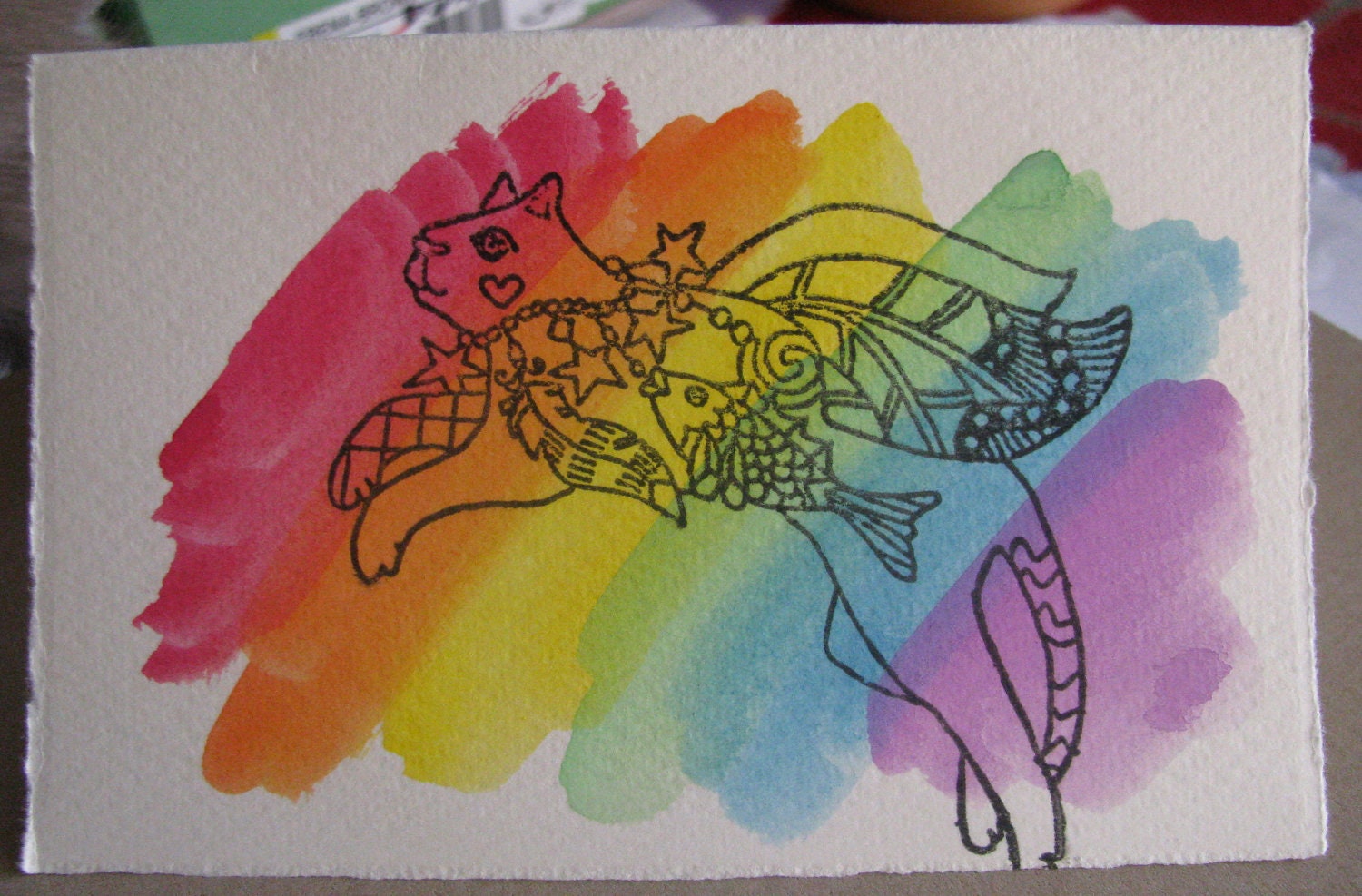Flying Cat Crossing the Rainbow Bridge