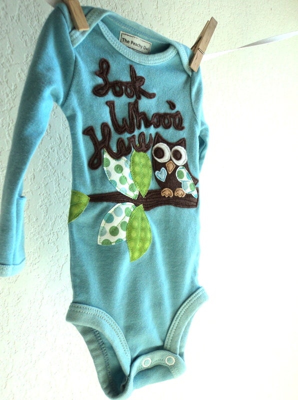 Reserved Listing - New baby outfit, BOYS Owl , Look Whoo's Here shirt, baby shower gift, fall infant clothes