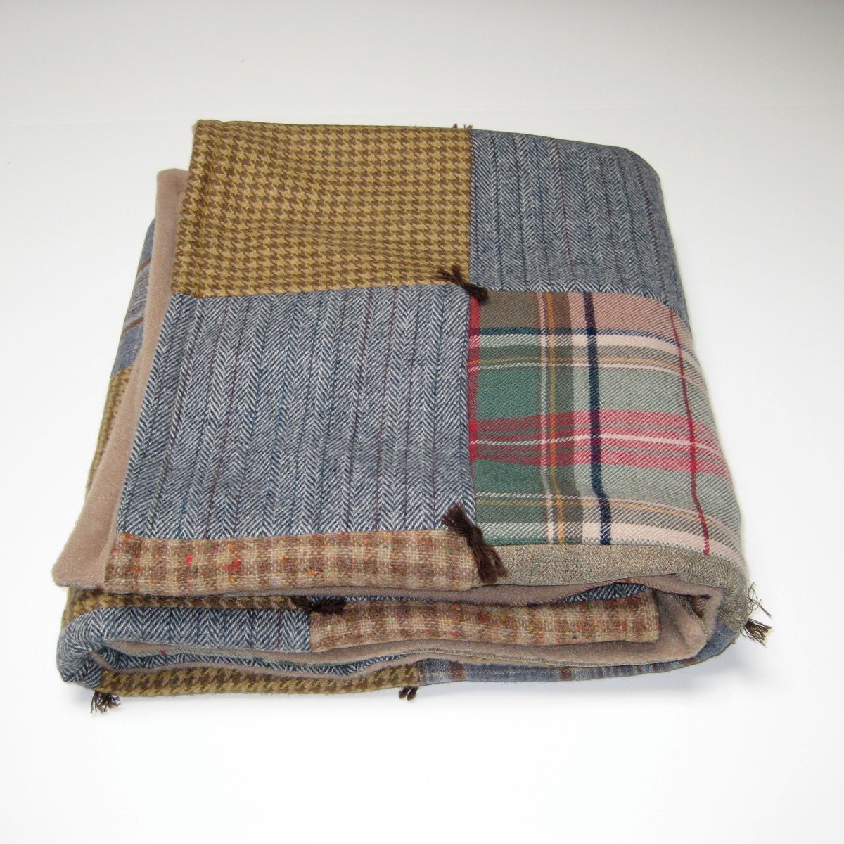 Patchwork Wool Plaid Baby Boy Blanket 38 x 381/2 by JackieSpicer