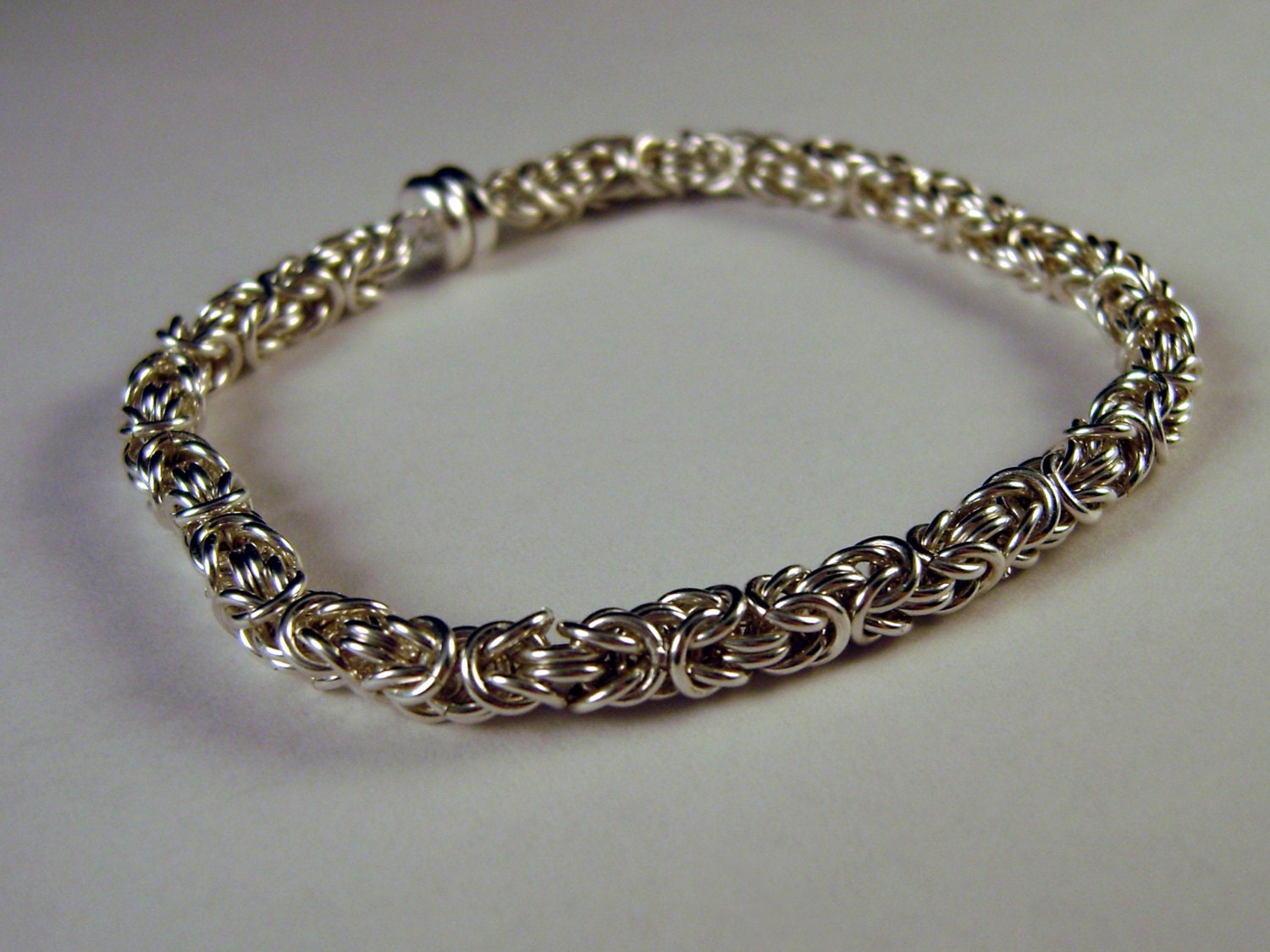 Delicate Sterling Silver Chainmail Bracelet - Byzantine  Weave - 6 1/4 inches - Magnetic Clasp