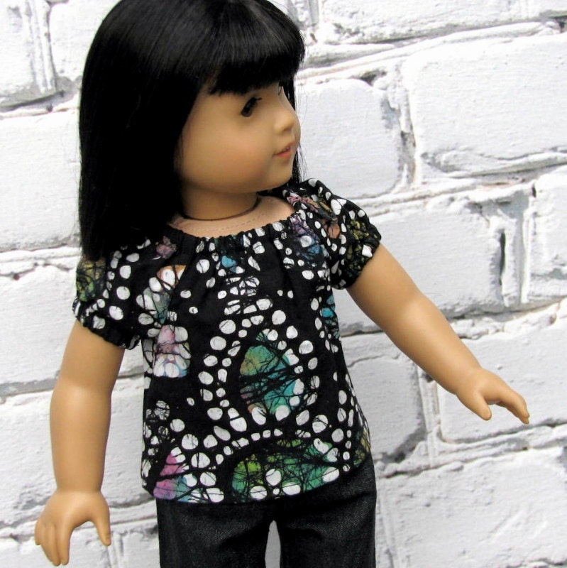 Black Batik Print Peasant Top - American Girl Doll Clothes