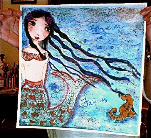 Forever Friends -  Print on Fabric from Original Painting (12 x 12 inches) by FLOR LARIOS