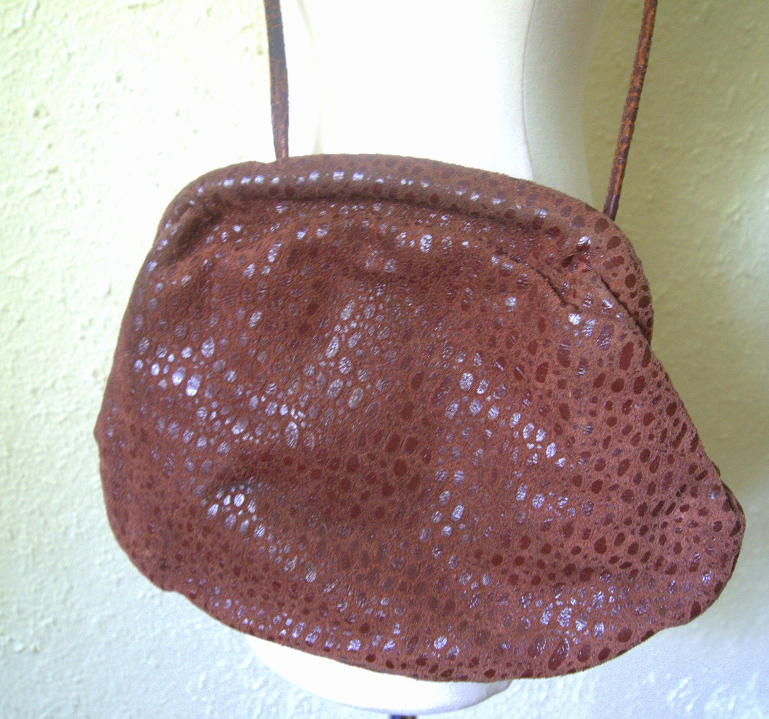 Genuine Vintage Burgundy Soft Ostrich Leather Clutch Purse