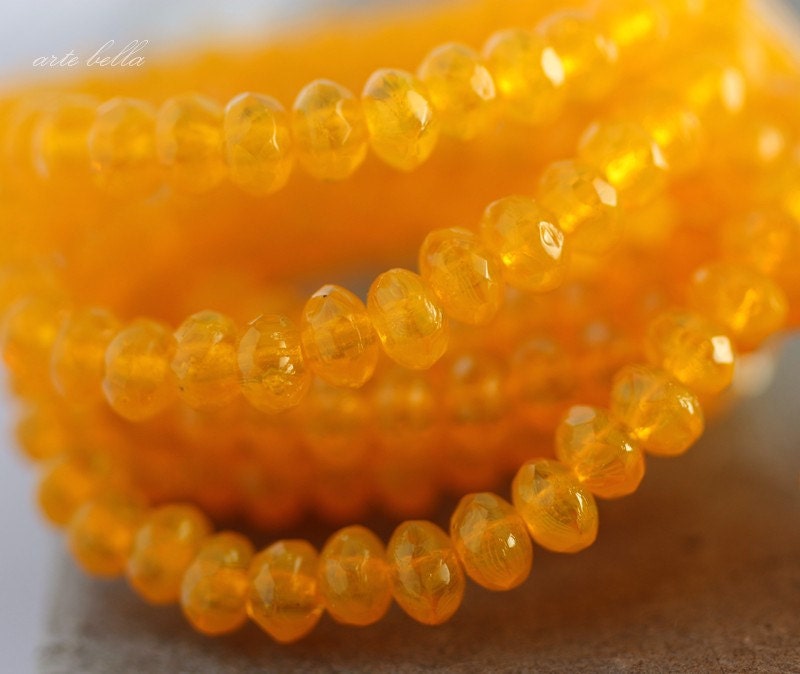 ORANGE LEMONS .. Fire Polished Czech Glass Rondelle Beads 3x5mm (2412-st)