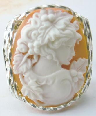 R512 Grecian Goddess Grapes Cameo Ring Sterling Silver
