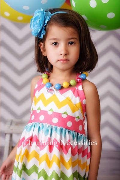 Chevron Dress, Girls Halter Dress Sun Dress for Girls in Candy Coated Multi Chevron Spring Summer