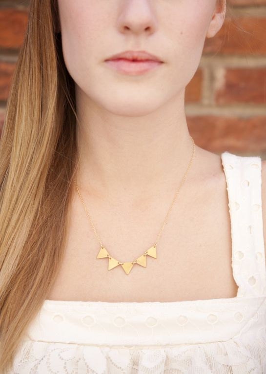 Banner Necklace with Vintage Brass Triangles on Gold Chain