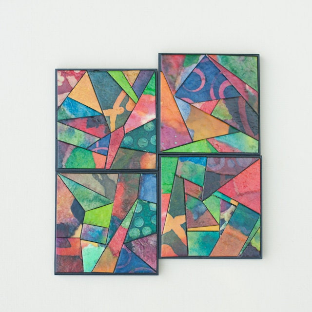 Coasters Handmade Paper Colorful Mosaic Abstract Quilt Patchwork
