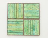 Coasters Handmade Paper Green Mosaic Abstract Batik Stripe