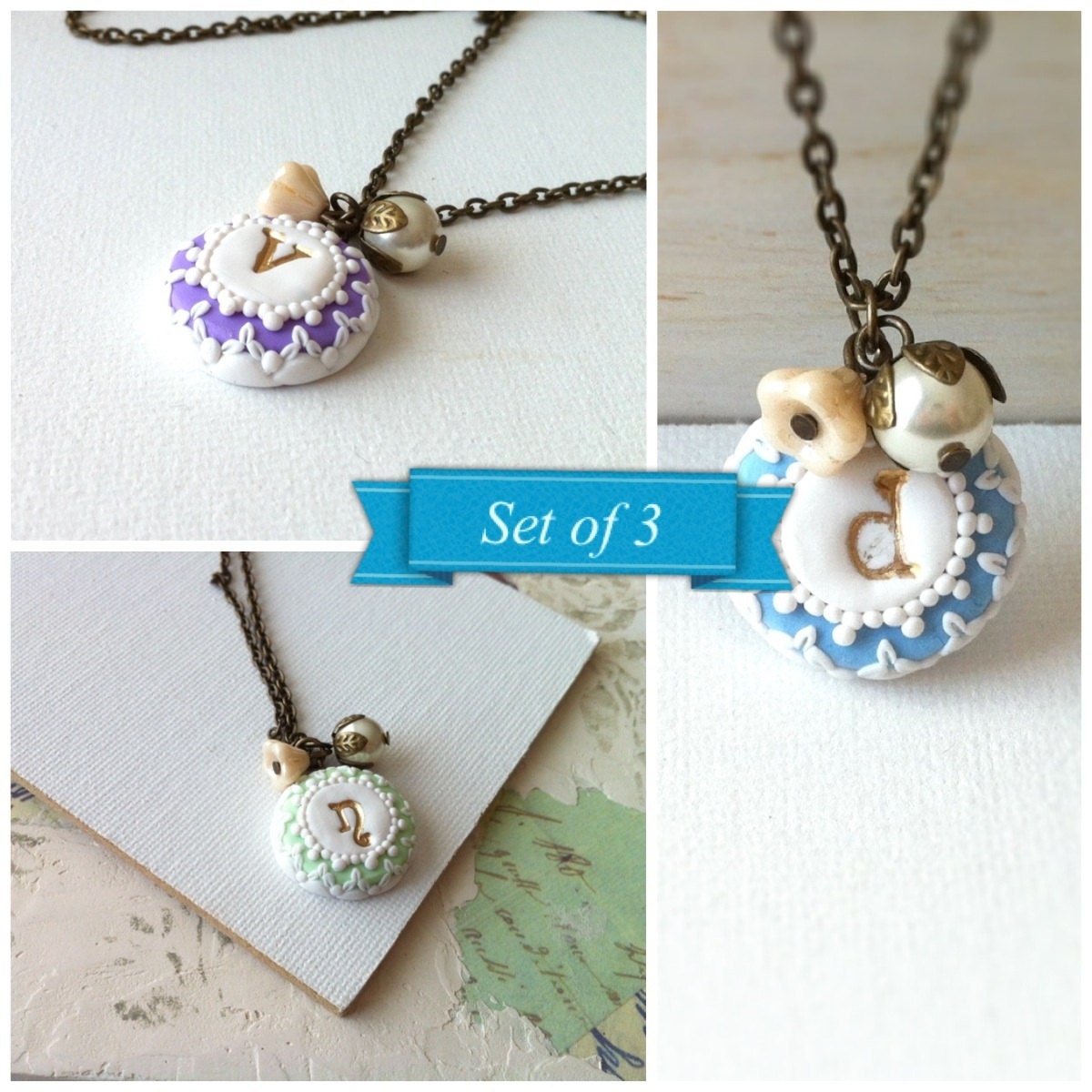 Set of 3 - necklace with initial - romantic jewelry - unique bridesmaid gift