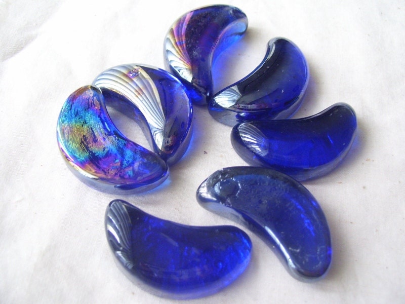 Cobalt AB Glass Marble Moons - 7ct