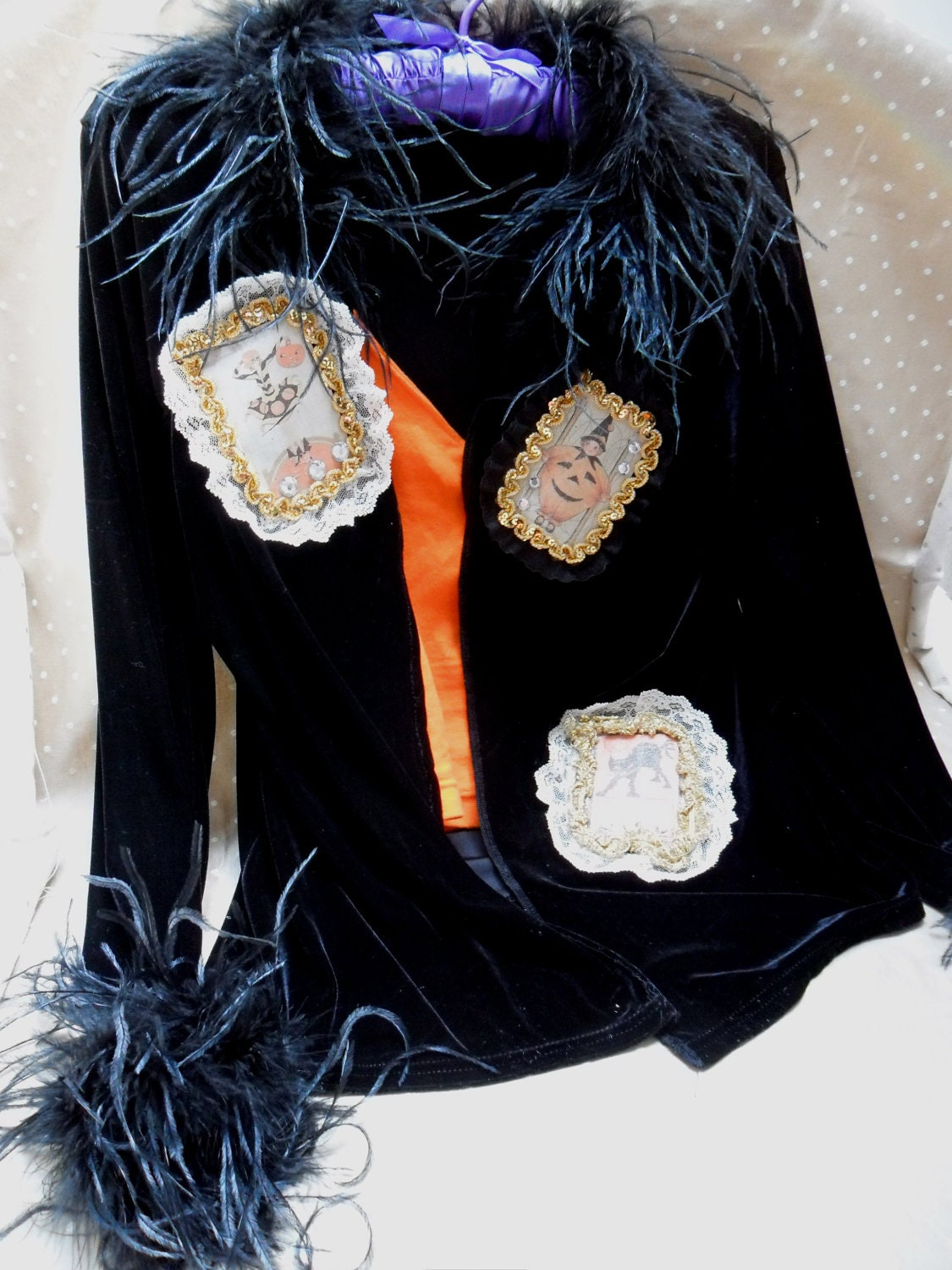 Cute Black Velvet Halloween Jacket - Vintage Make Over