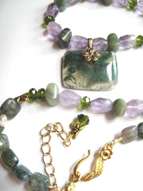 The Tranquil Forest ... moss agate, amethyst, seaweed jasper, swarovsky crystal