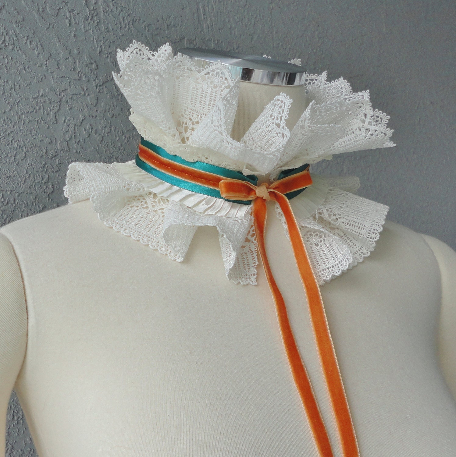Victorian Inspired Ivory Ruffle Collar Necklace Cowl Statement Piece