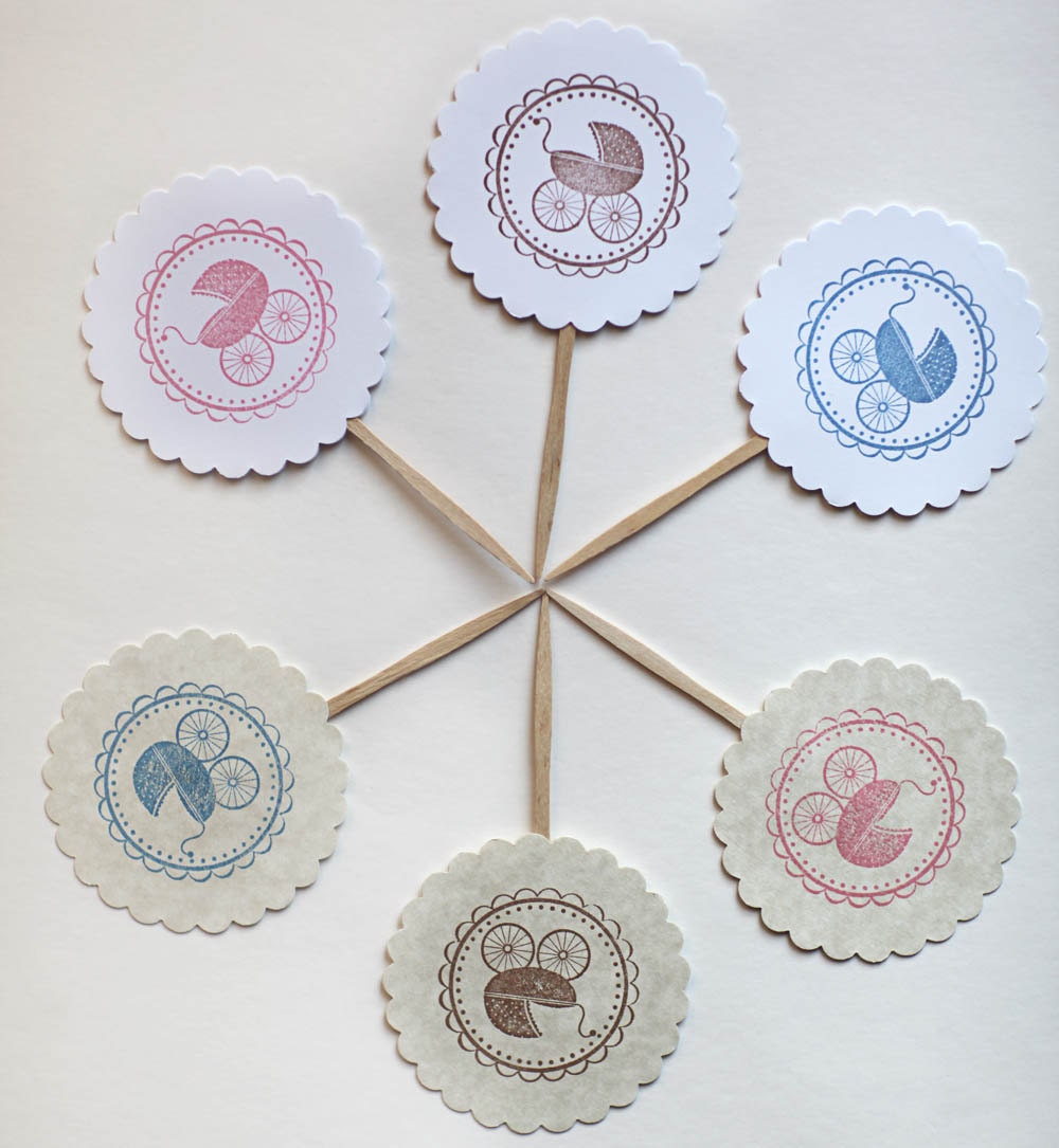 Baby Carriage cupcake toppers, Baby Shower Decor