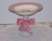 Pink Rose Candy Dish Stand Glass Pedestal Stand Vintage Inspired