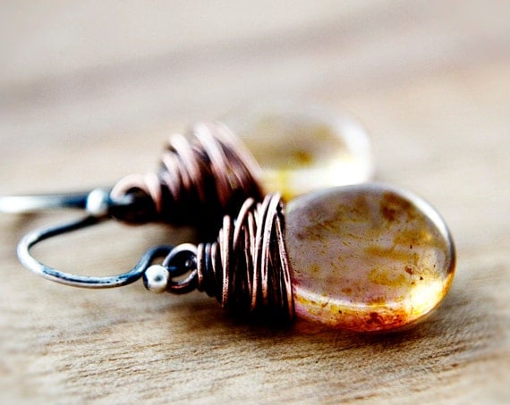 Copper Jewelry Glass Rosy Earring Rustic Rust Dangle PoleStar