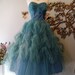 50s Dress // 50s Party Dress // 50s Prom Dress // Vintage 1950s Teal Tulle Ruffle Party Dress Size S