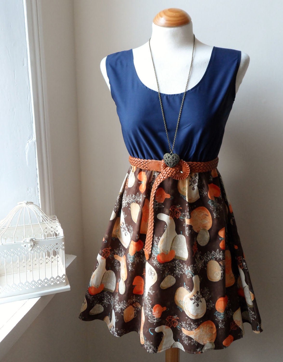 Halloween Party Dress Brown and Orange Rustic Pumpkin Fall Dress XS S