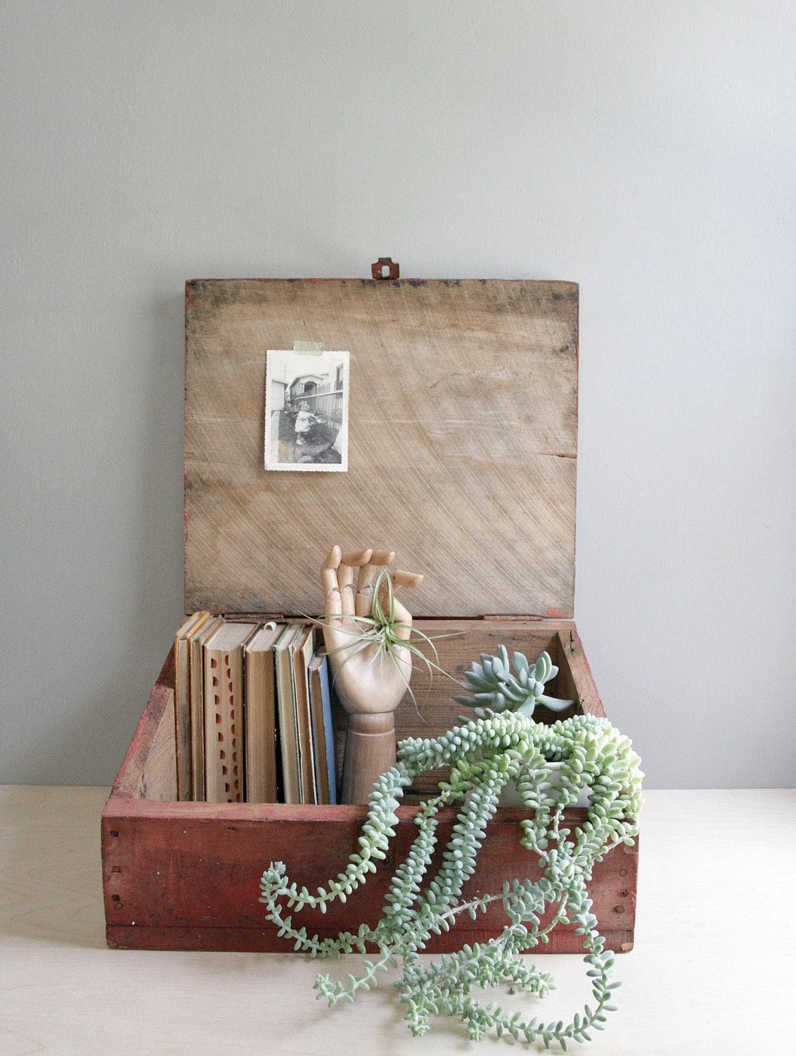 vintage storage / primitive red slant top box