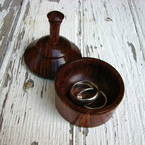 Ring holder box wooden Cocobolo wood woodturning by Turnato