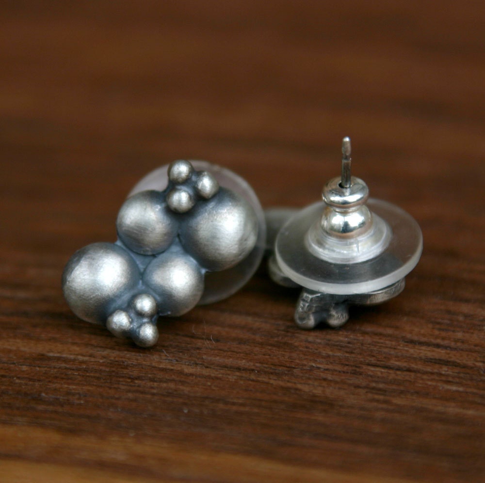Bouquet Earrings, post in matte or oxidized silver
