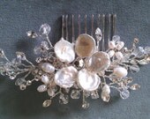 Wedding Hair Comb, Bridal Hair Piece, Hair Comb, Swarovski Crystal and Rhinestone Comb, Rhinestone Comb, Keishi Pearl Flower: Margaret Comb