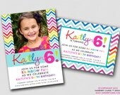 Rainbow Chevron (Modern Girl's Colors) - Birthday Party Invitation (Digital File - Printed Cards Also Available) Il_170x135