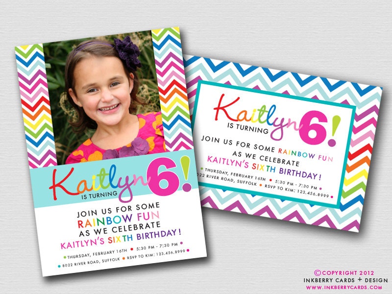 Rainbow Chevron (Modern Girl's Colors) - Birthday Party Invitation (Digital File - Printed Cards Also Available) Il_570xn