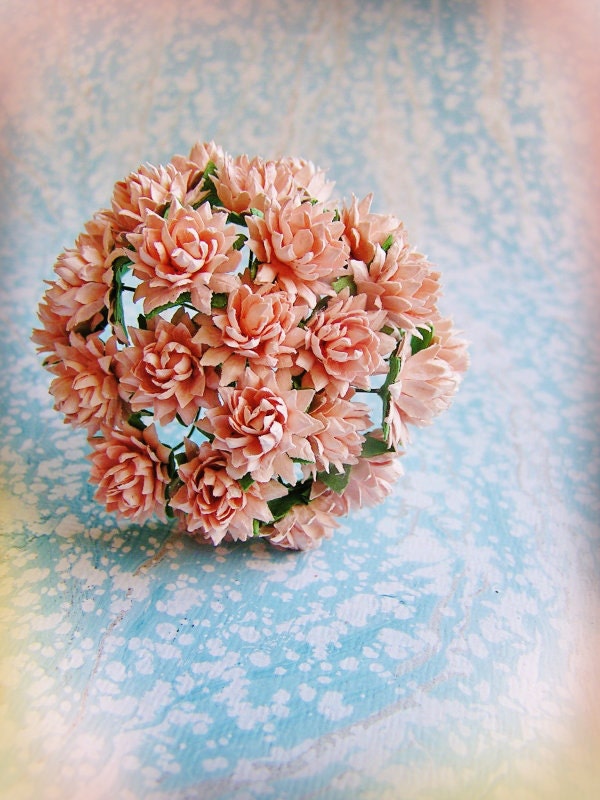 Shell Pink Dahlias Vintage style Millinery Flower Bouquet - for decorating, gift wrapping, weddings, party supply, holiday