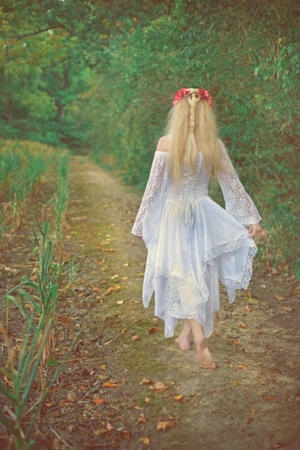 Fairy Medieval Fantasy Shorter Wedding Dress Jagged Skirt Custom