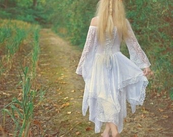 Fairy Medieval Fantasy Shorter Wedding Dress Jagged Skirt Custom