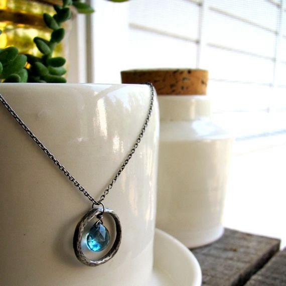 Gemstone Necklace, Distressed Silver Jewelry, Silver Pendant Jewelry, Silver Necklace
