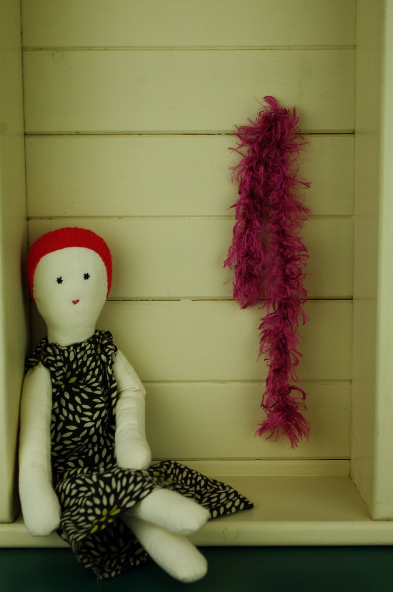 Red Haired Cloth Rag Doll, Annabel, Vegan, 15 inches, OOAK, Vintage Upcycled Fabrics, Handmade in Australia