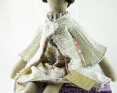 Cloth Rag Doll, Candice, OOAK,  Handmade in Australia, Vintage Upcycled Fabrics, Vegan, Brown Haired, 19 inches
