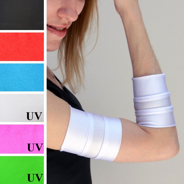 TRIXY XCHANGE - Roller Derby Arm Bands Cyber Arm Cuffs White Cyber Gloves Womens Burning Man Anime Costume Super Hero Vinyl PVC Gloves
