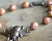 Honey Bee Bracelet . Rose Pink and Golden Bumble Bee Bracelet