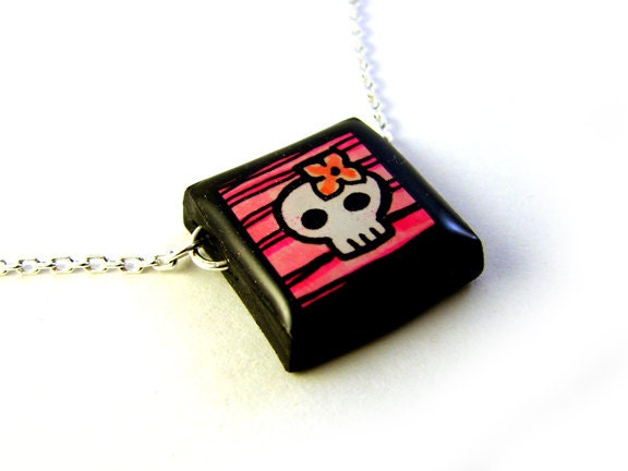 Small Pink Skull Necklace