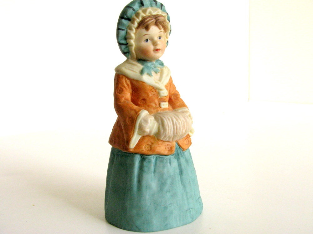 Vintage Enesco Bell Woman with Muff Bisque Ceramic