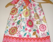 Pink Chevron and Flowers pillowcase Pink turquoise white  (sizes small to medium)