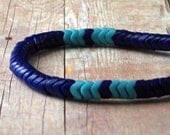 Chevron Tribal Bracelet in Indigo Blue - African Snake Trade Beads, Vintage - Indigo, Teal  Blue - Boho Bohemian Unisex