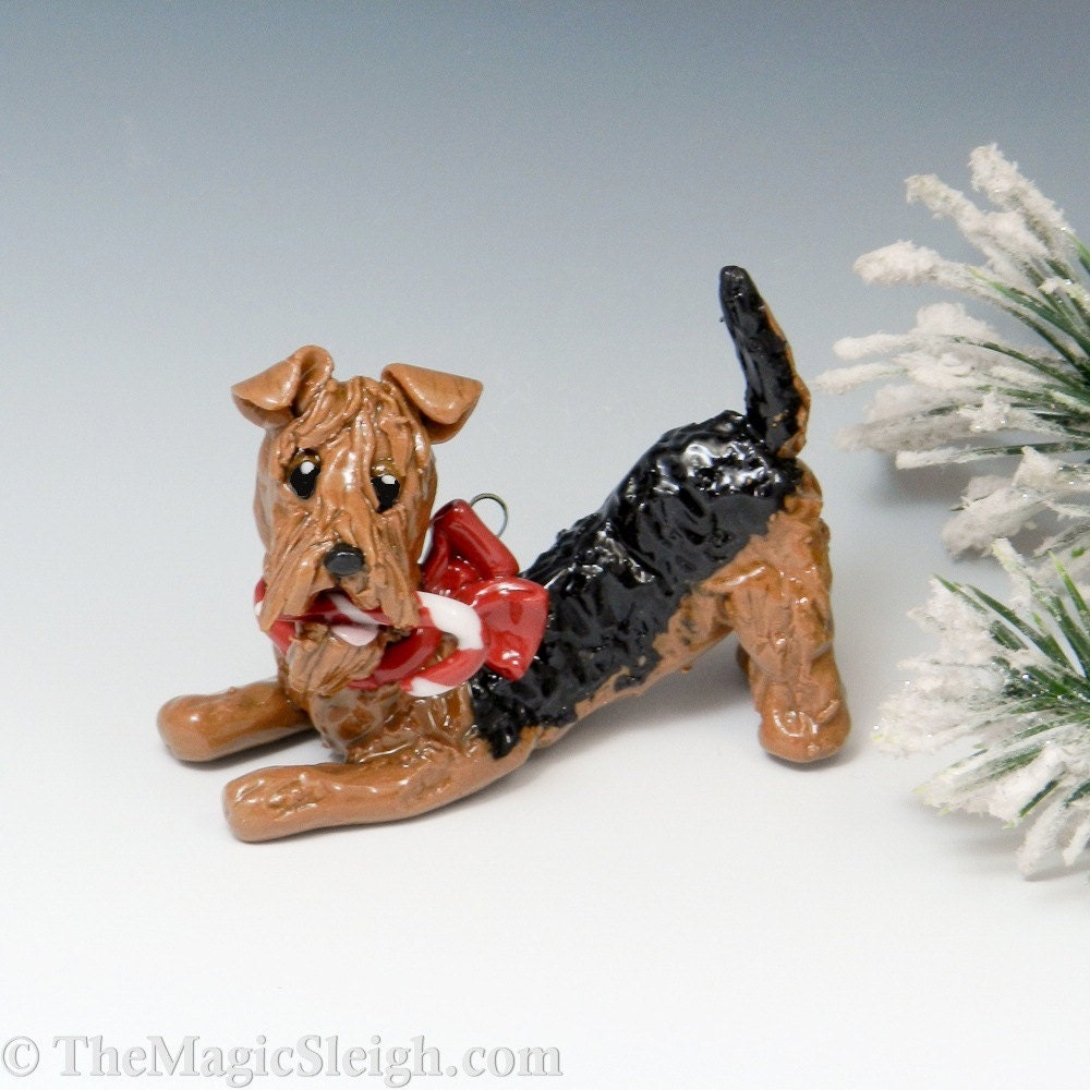 Airedale Terrier Ornament Christmas Candy Cane Porcelain