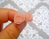 post earrings - - pale pink resin flowers - - hypoallergenic posts