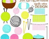 Yarn Love Clipart Elements and Papers Commercial use for paper, invites, and web design