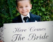 Here Comes The Bride Wedding sign REVERSIBLE Flower Girl Ring Bearer 10x24