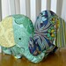 Stuffed Elephant Softie Toy Baby Toddler Gift Plush Animal Blue Yellow Green Stripes Designer Prints