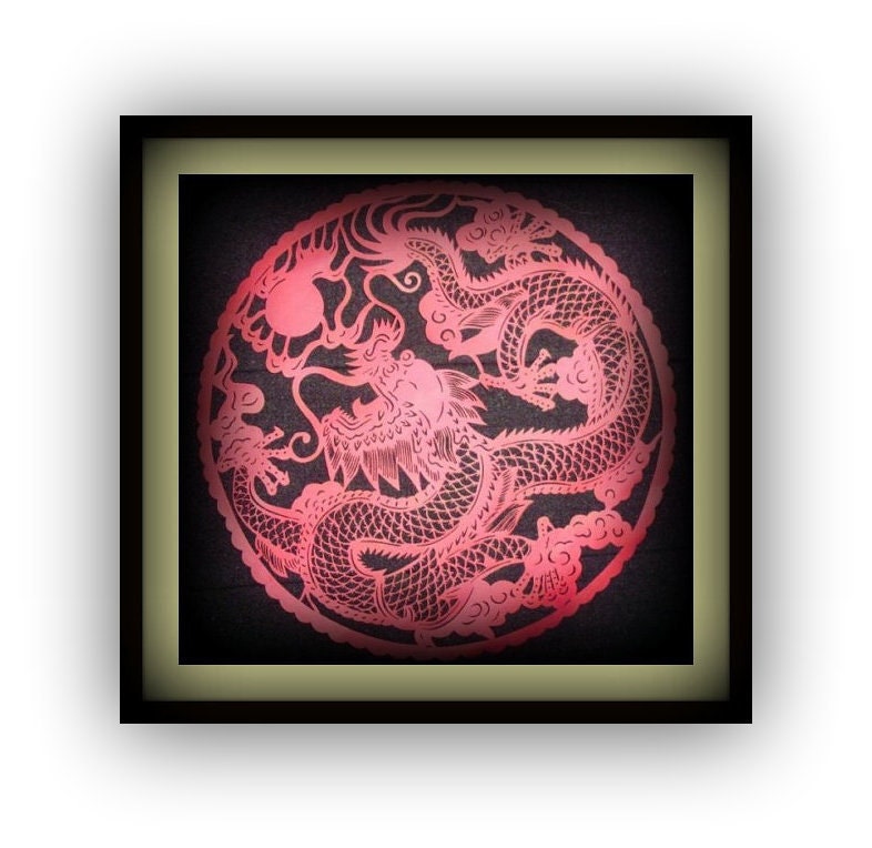 New year - year of dragon -  Sale - Home amulet - Dragon Papercut silhouette cut out in red